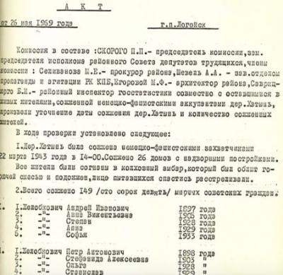 Впервые обнародован самый первый документ со списками жертв Хатыни